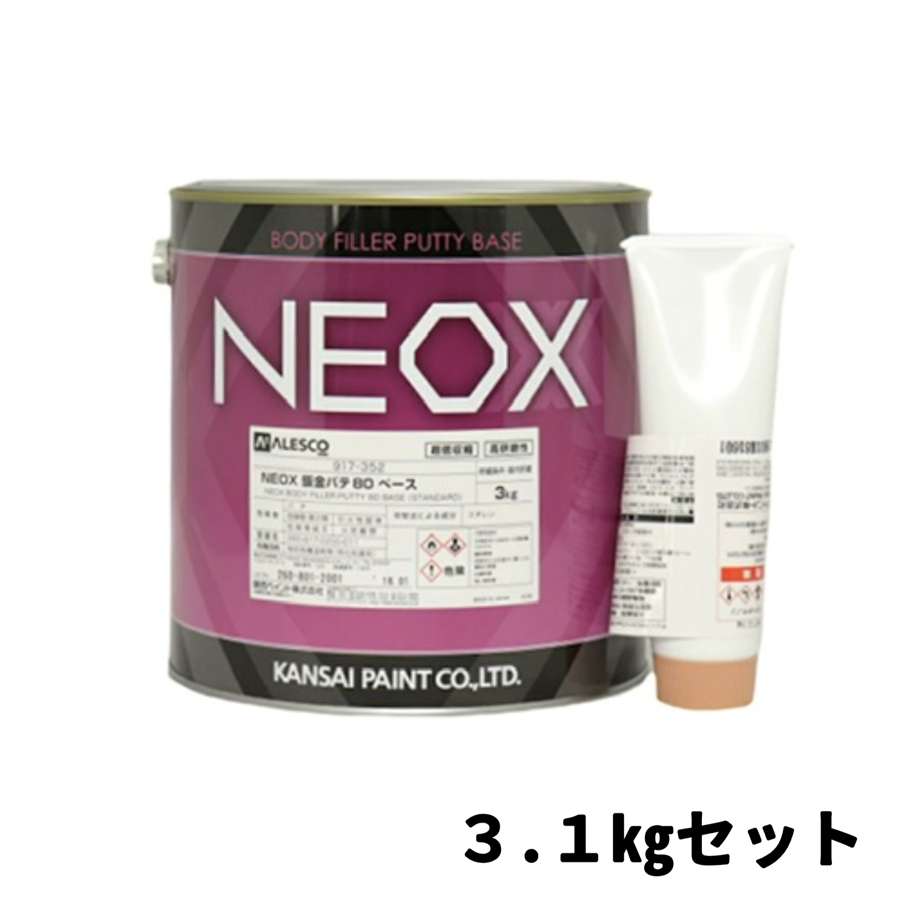 【下地材・パテ】関西ペイント　NEOX鈑金パテ　80ベース　3kg　硬化剤100g付き