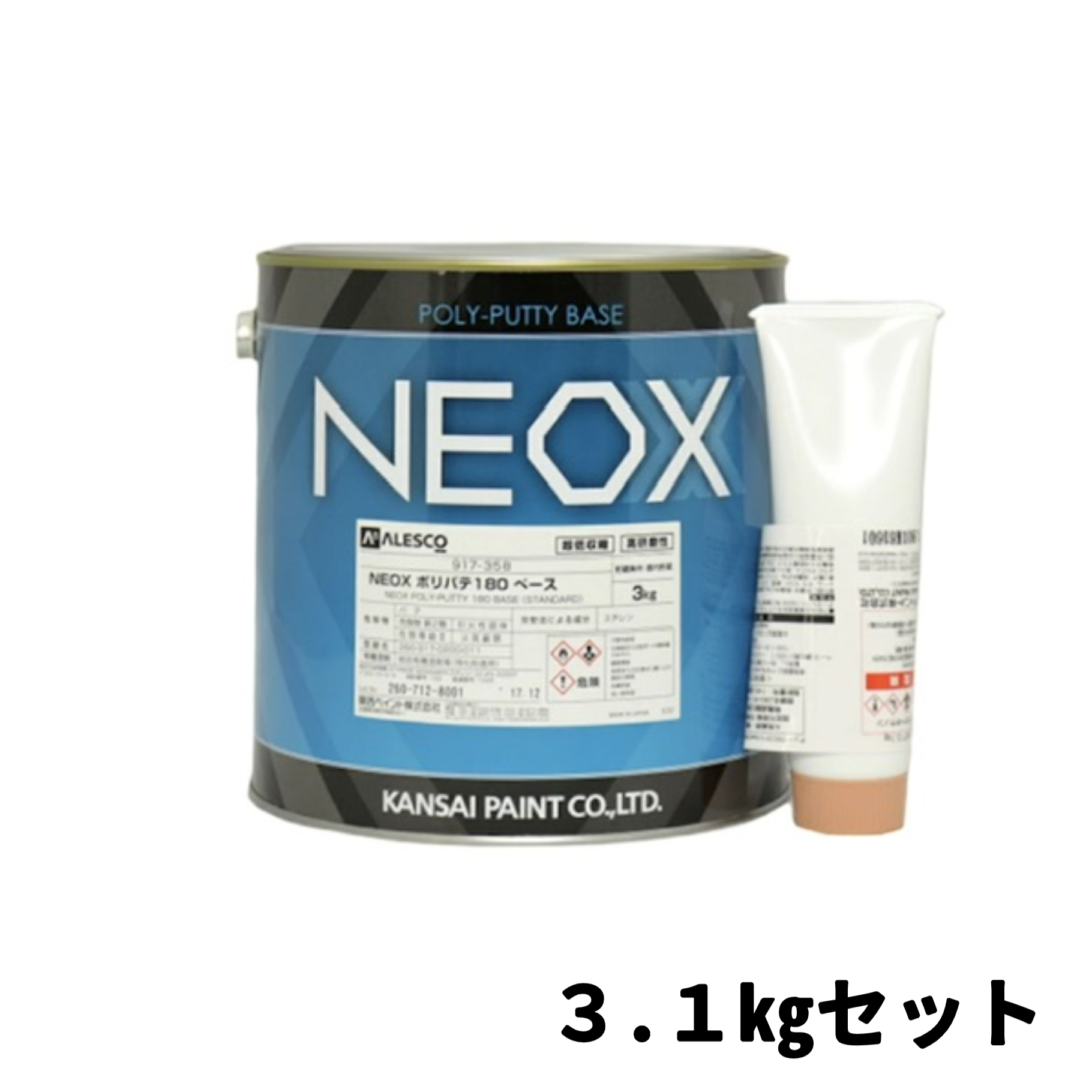 【下地材・パテ】関西ペイント　NEOXポリパテ　180ベース　3kg　硬化剤100g付き