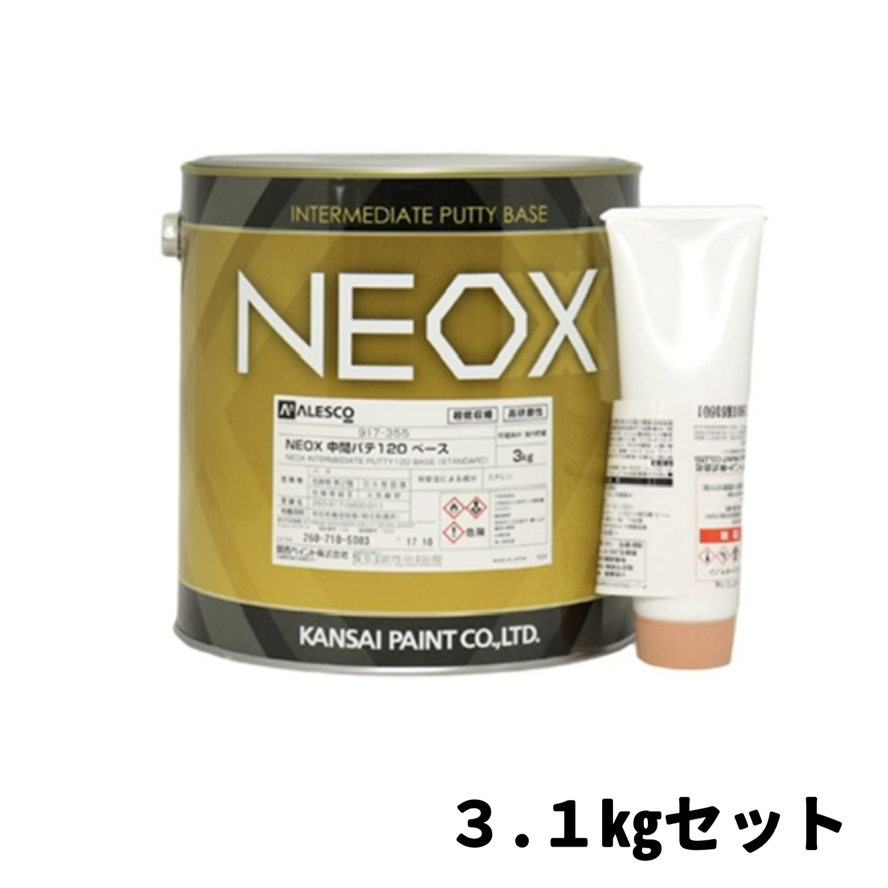 【下地材・パテ】関西ペイント　NEOX中間パテ　120ベース　3kg　硬化剤100gセット